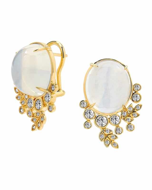 18k Moon Quartz and Diamond Earrings